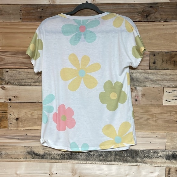 Bombom size Small Green, Pink, Yellow, Lime Color Floral Graphic Soft T-Shirt - Picture 6 of 6